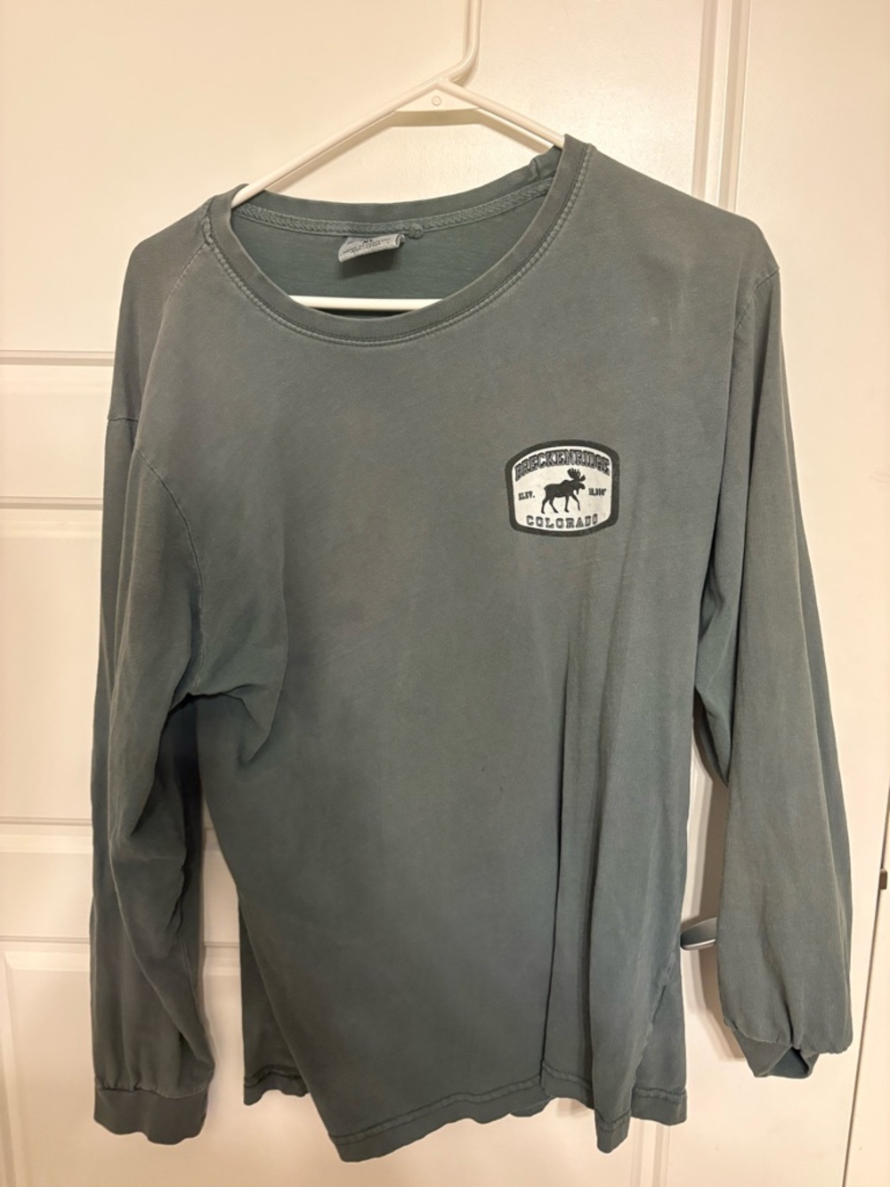 Breckenridge Colorado Long Sleeve Green Tshirt - Skiing CO Tee with Moose Print